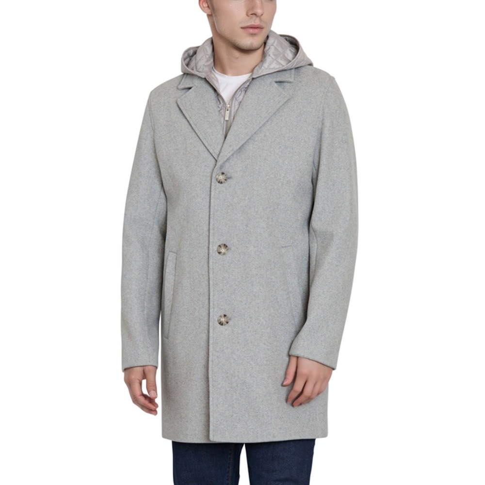 Sean John Wool Blend Quilted Bib Hood Overcoat Mens XL Gray Quiet Luxury NWT‎
